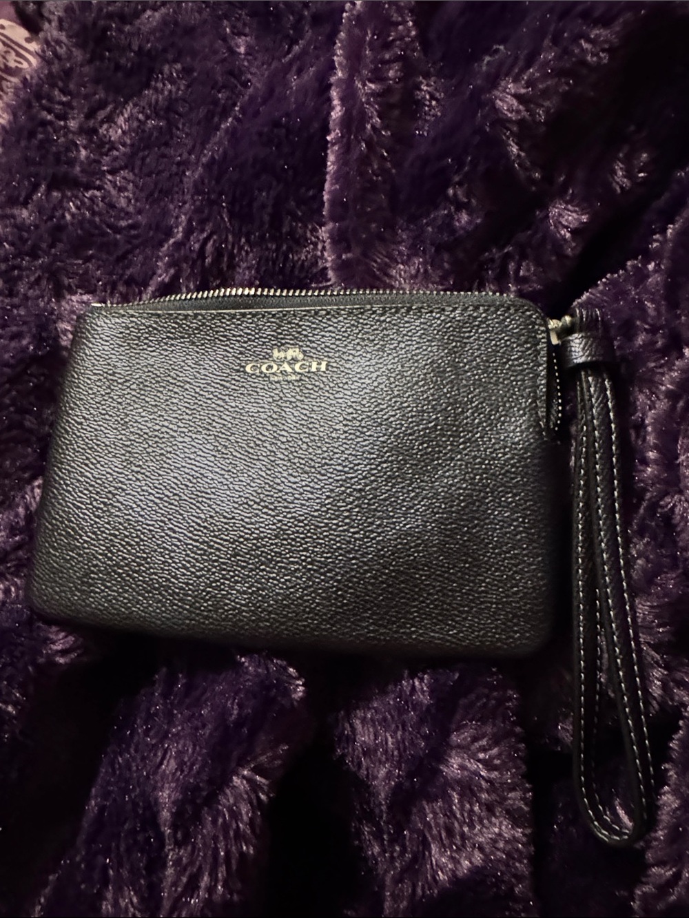 Coach Black Pebbled Leather Wristlet